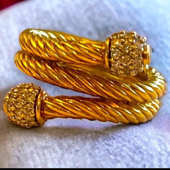 Authentic Vintage David Yurman 18k Yellow Gold Cable Diamond Ball Bypass Ring 6 - Picture 5 of 16